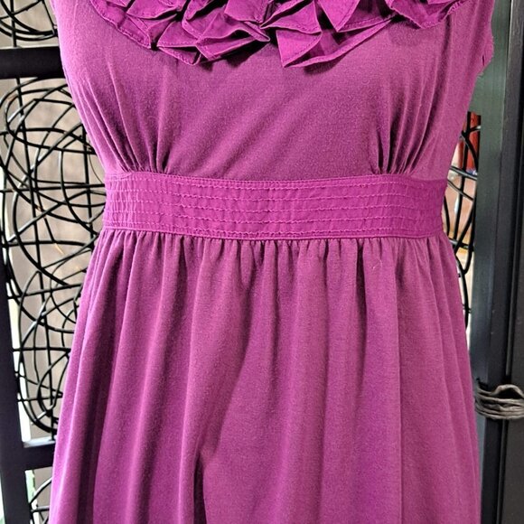 Ann Taylor Loft Size 6 Purple Sleeveless Ruffle Neck Tie Waist Dress EUC - Picture 3 of 13